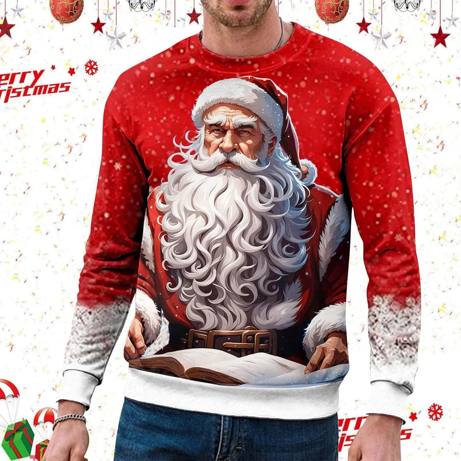 Ruamilyy Jersey navideño para hombre  divertido estampado navideño  suéter de invierno sin capucha  sudadera con motivo navideño