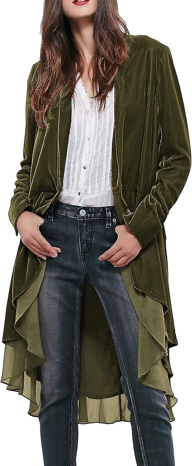 R.Vivimos Chaquetas Largas Asimétricas De Terciopelo Con Volantes De Mujer Abrigo Chaquetas Casuales