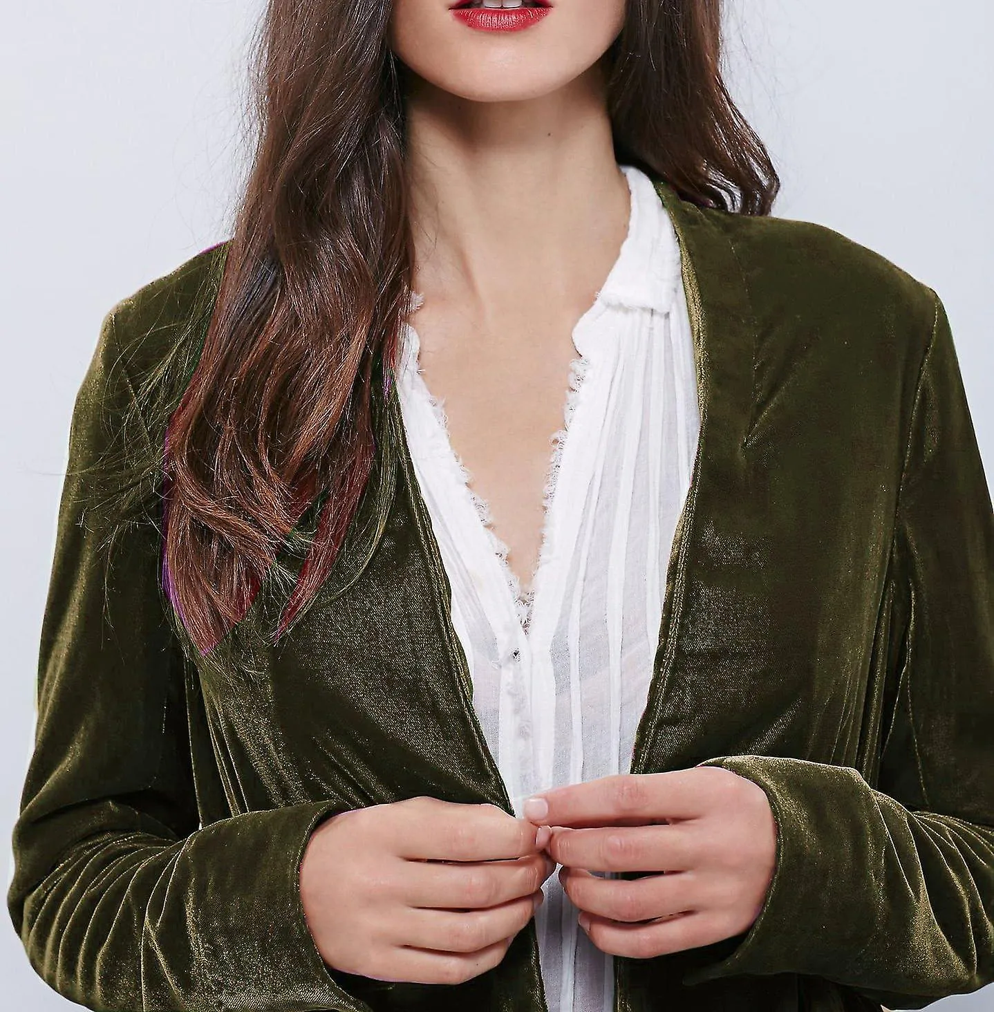 R.Vivimos Chaquetas Largas Asimétricas De Terciopelo Con Volantes De Mujer Abrigo Chaquetas Casuales