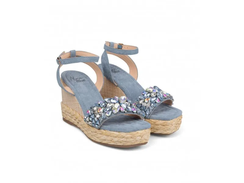 SANDALIA DE CUÑA TROTEN V23BL4012 ALMA BLUE EN COLOR JEANS