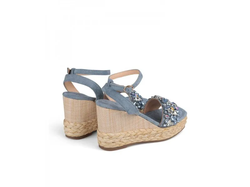 SANDALIA DE CUÑA TROTEN V23BL4012 ALMA BLUE EN COLOR JEANS