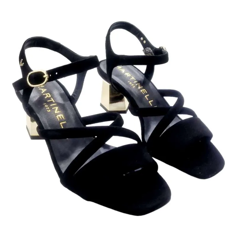 SANDALIA MUJER MARTINELLI TACON MEDIO GOLD NEGRO