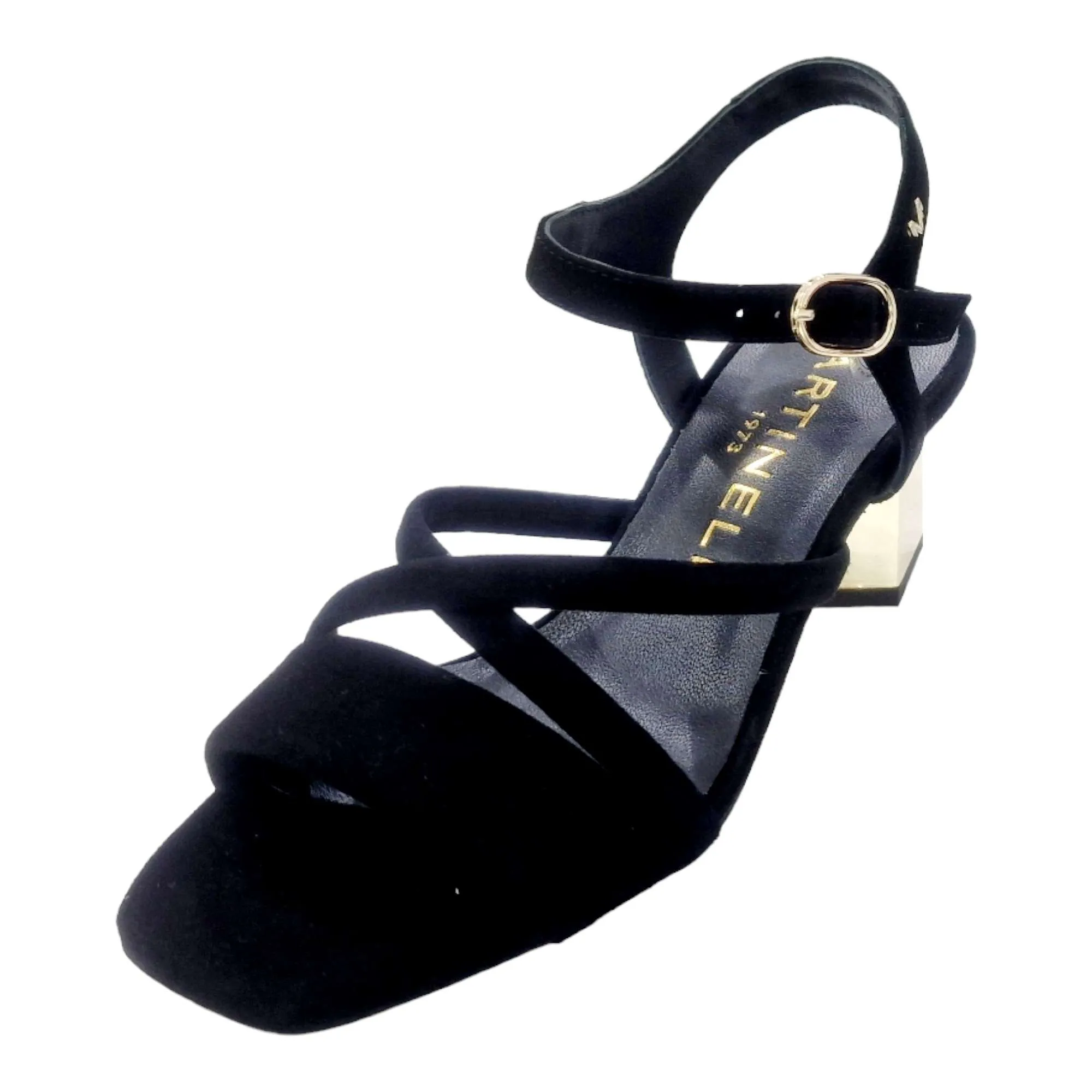 SANDALIA MUJER MARTINELLI TACON MEDIO GOLD NEGRO