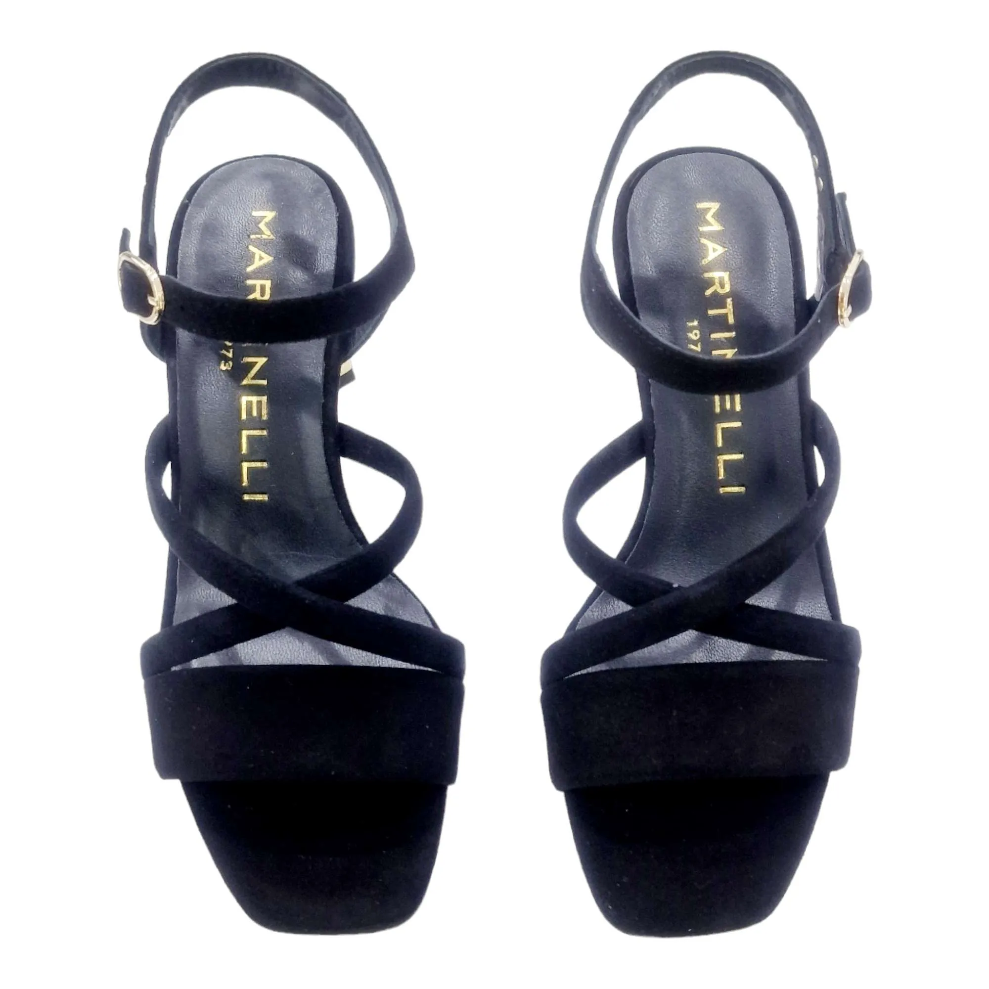 SANDALIA MUJER MARTINELLI TACON MEDIO GOLD NEGRO