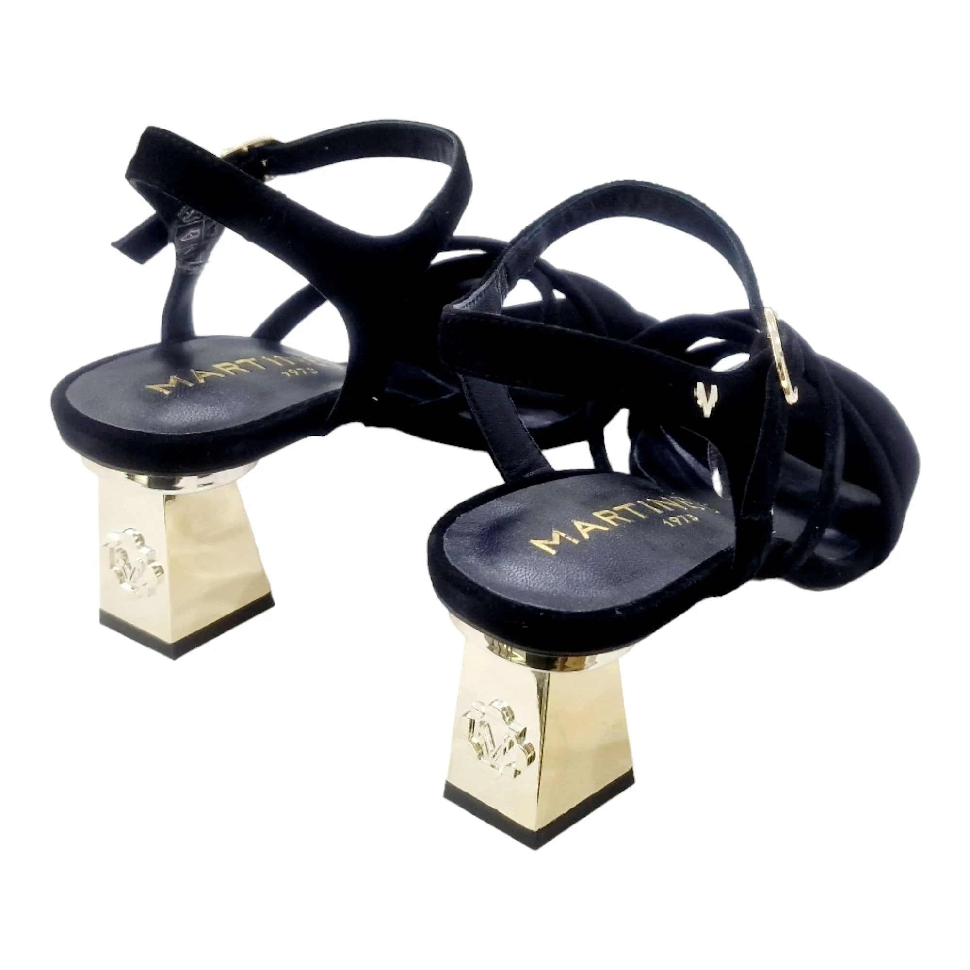 SANDALIA MUJER MARTINELLI TACON MEDIO GOLD NEGRO