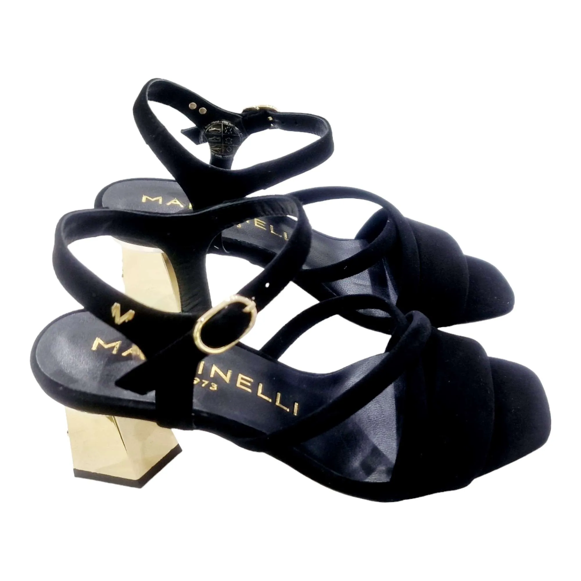 SANDALIA MUJER MARTINELLI TACON MEDIO GOLD NEGRO
