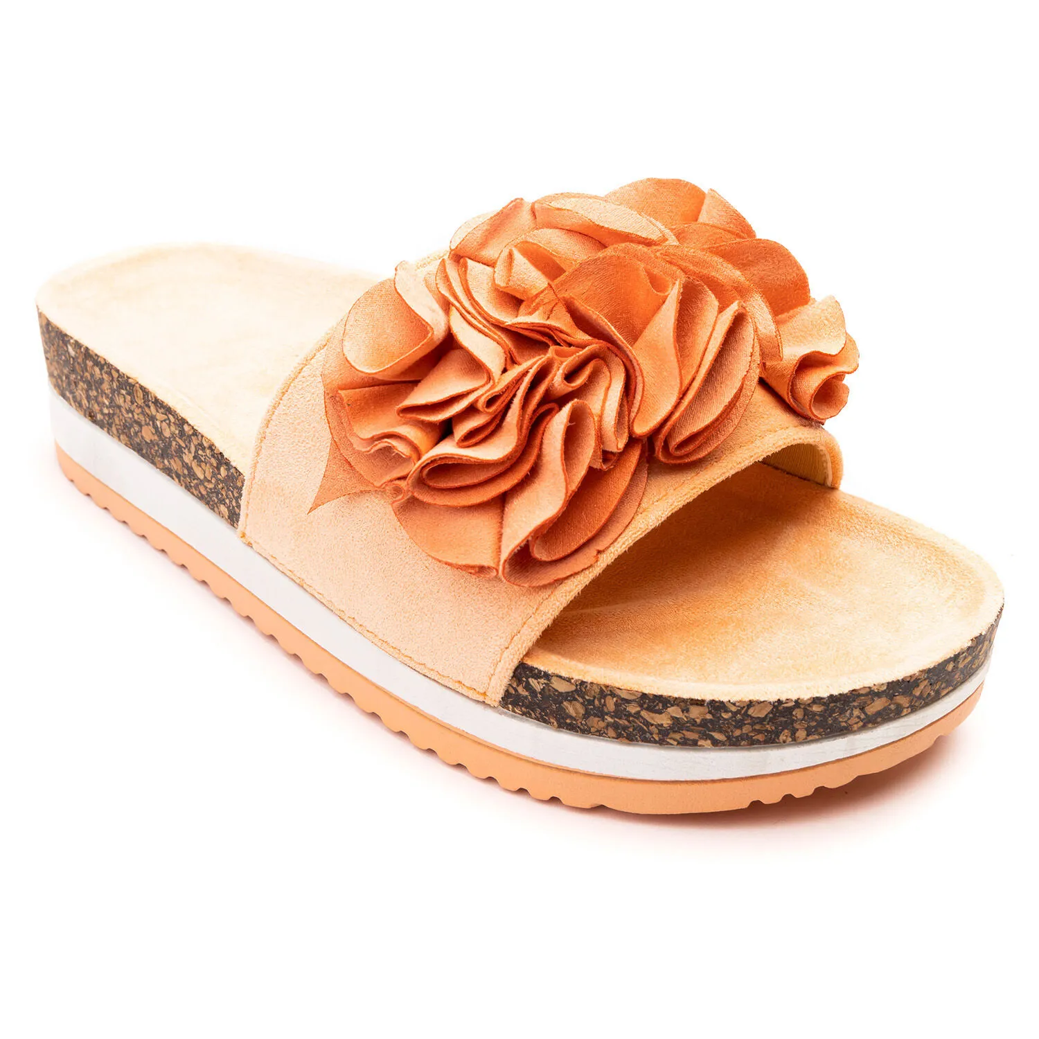 Sandalia Mujer Naranjo Flowers Chancleta