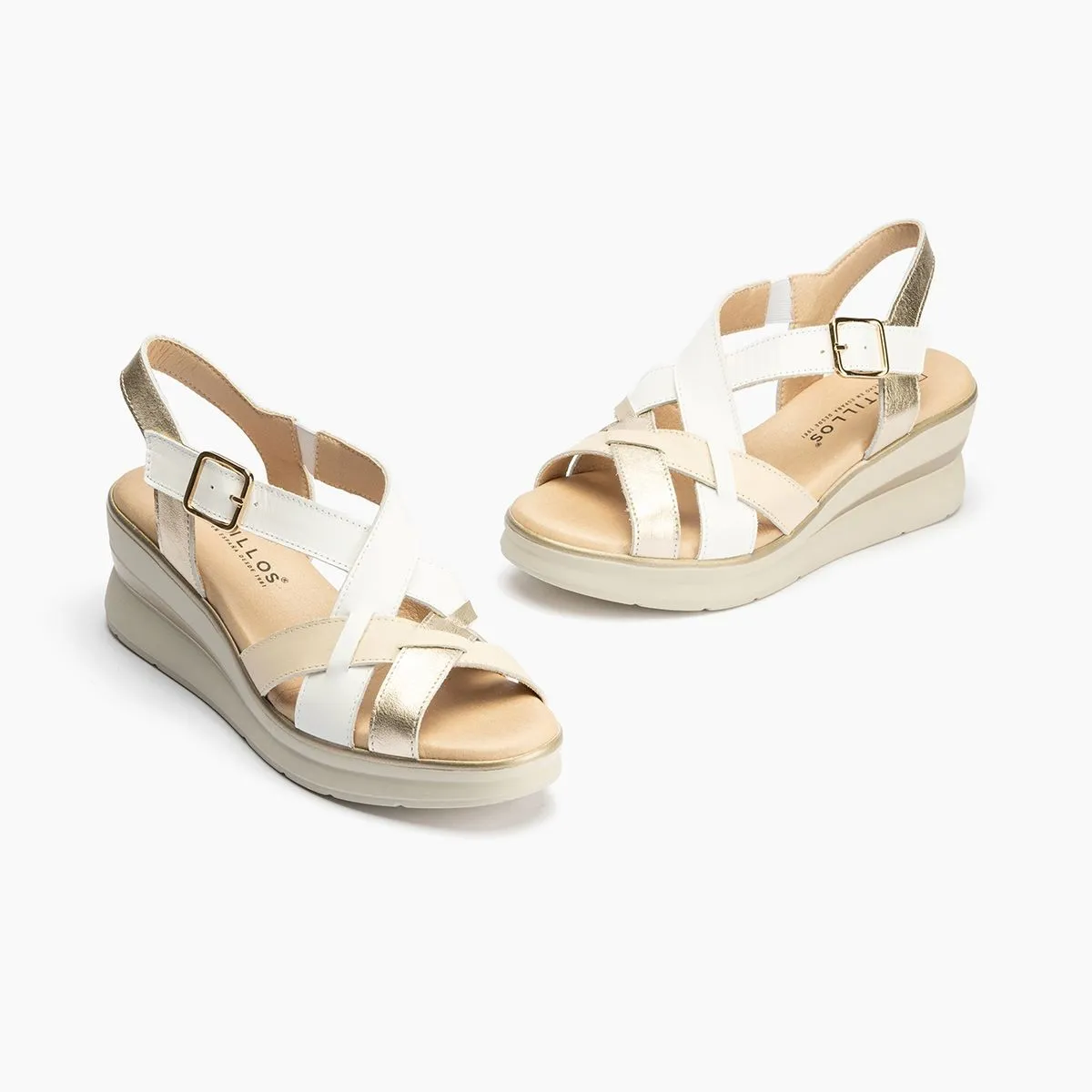 Sandalia Pitillos para mujer cuña cómoda en blanco P5614