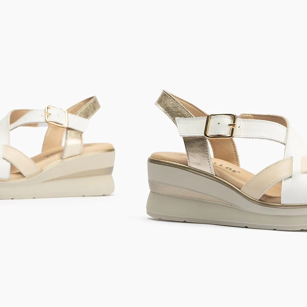 Sandalia Pitillos para mujer cuña cómoda en blanco P5614