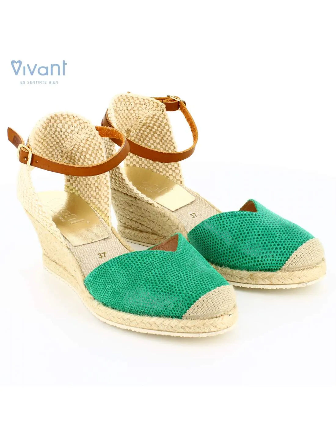 Sandalias Mujer Cuña Esparto Lizard Esmeralda