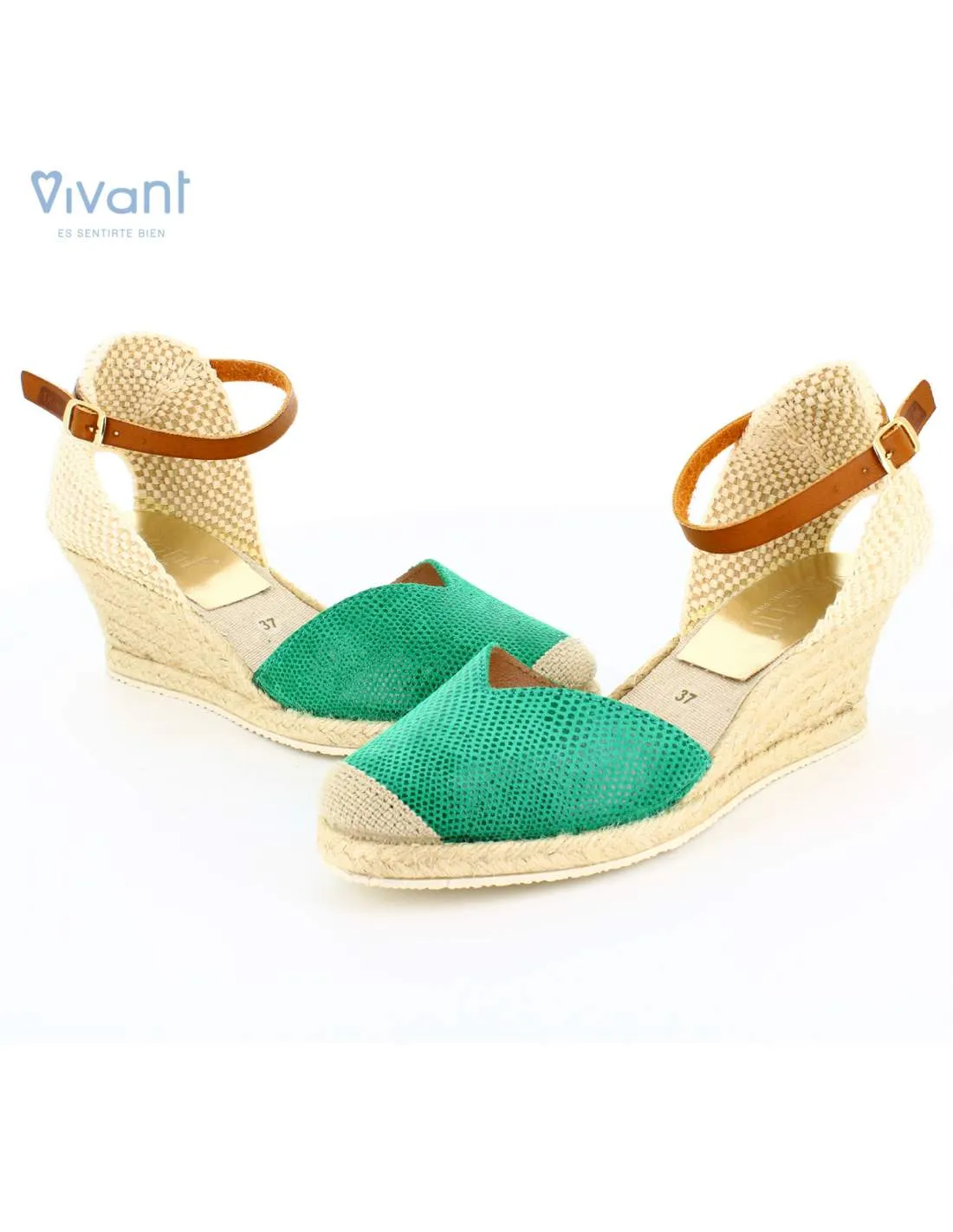 Sandalias Mujer Cuña Esparto Lizard Esmeralda