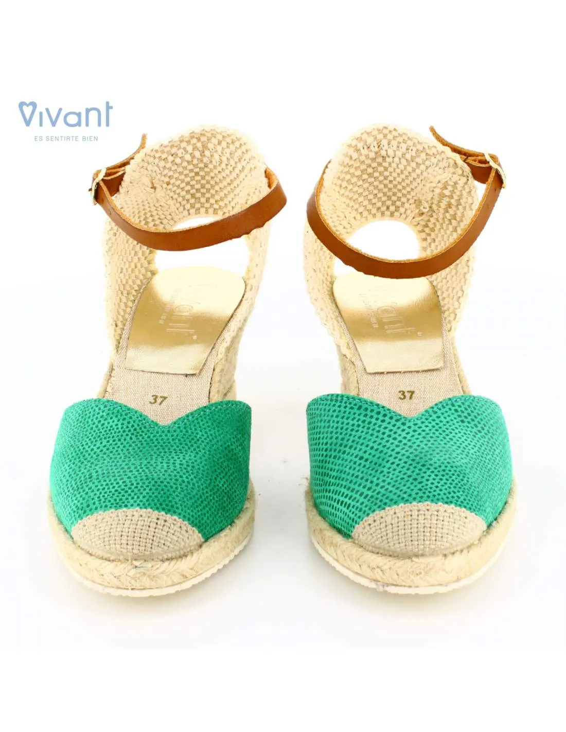 Sandalias Mujer Cuña Esparto Lizard Esmeralda