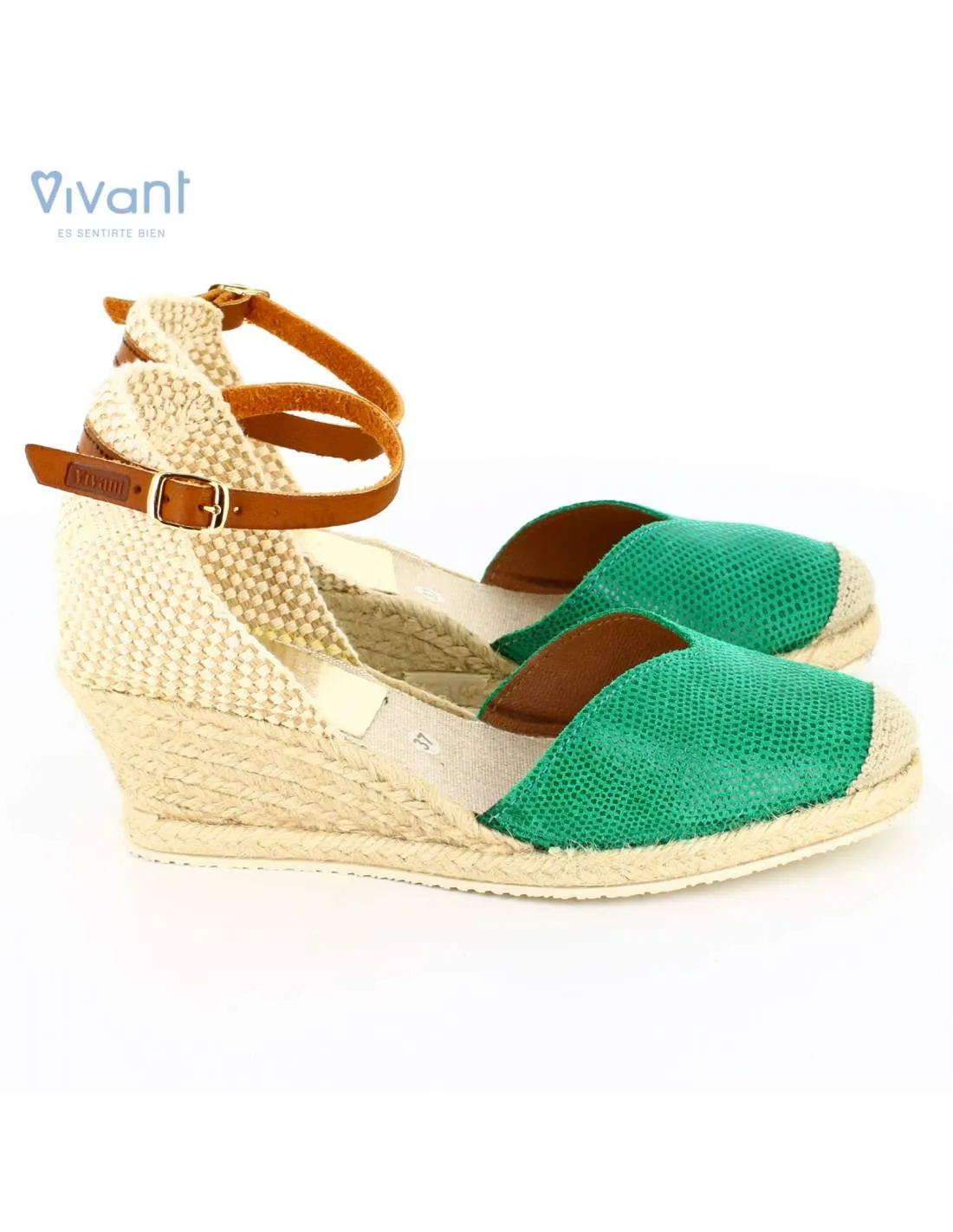 Sandalias Mujer Cuña Esparto Lizard Esmeralda