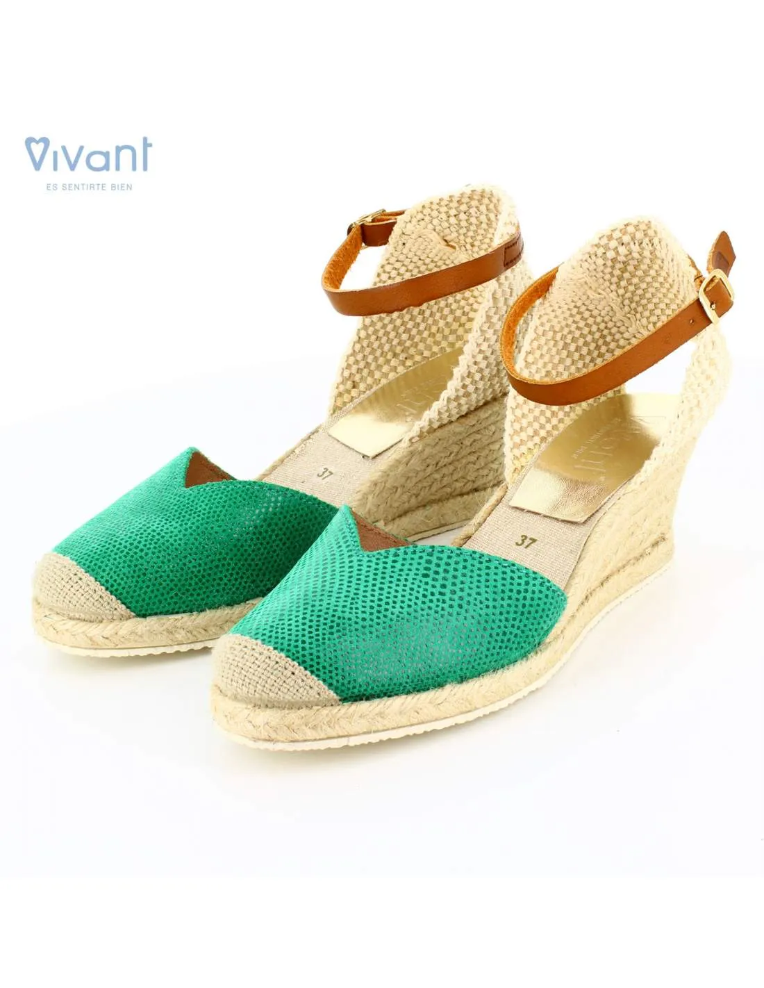 Sandalias Mujer Cuña Esparto Lizard Esmeralda