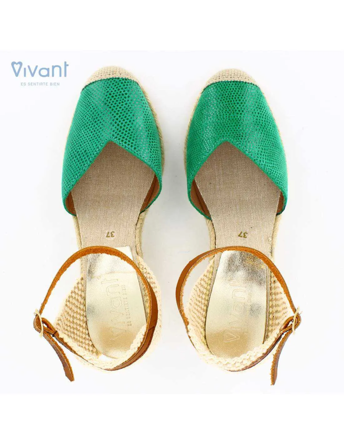 Sandalias Mujer Cuña Esparto Lizard Esmeralda