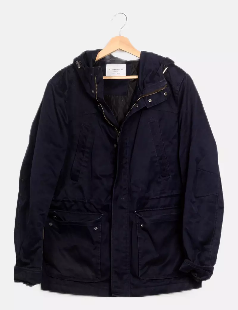 Selected Parka básica azul marino con capucha