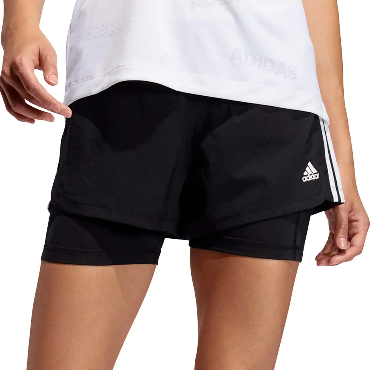 Short con malla adidas Pacer 3 Stripes 2 en 1 mujer