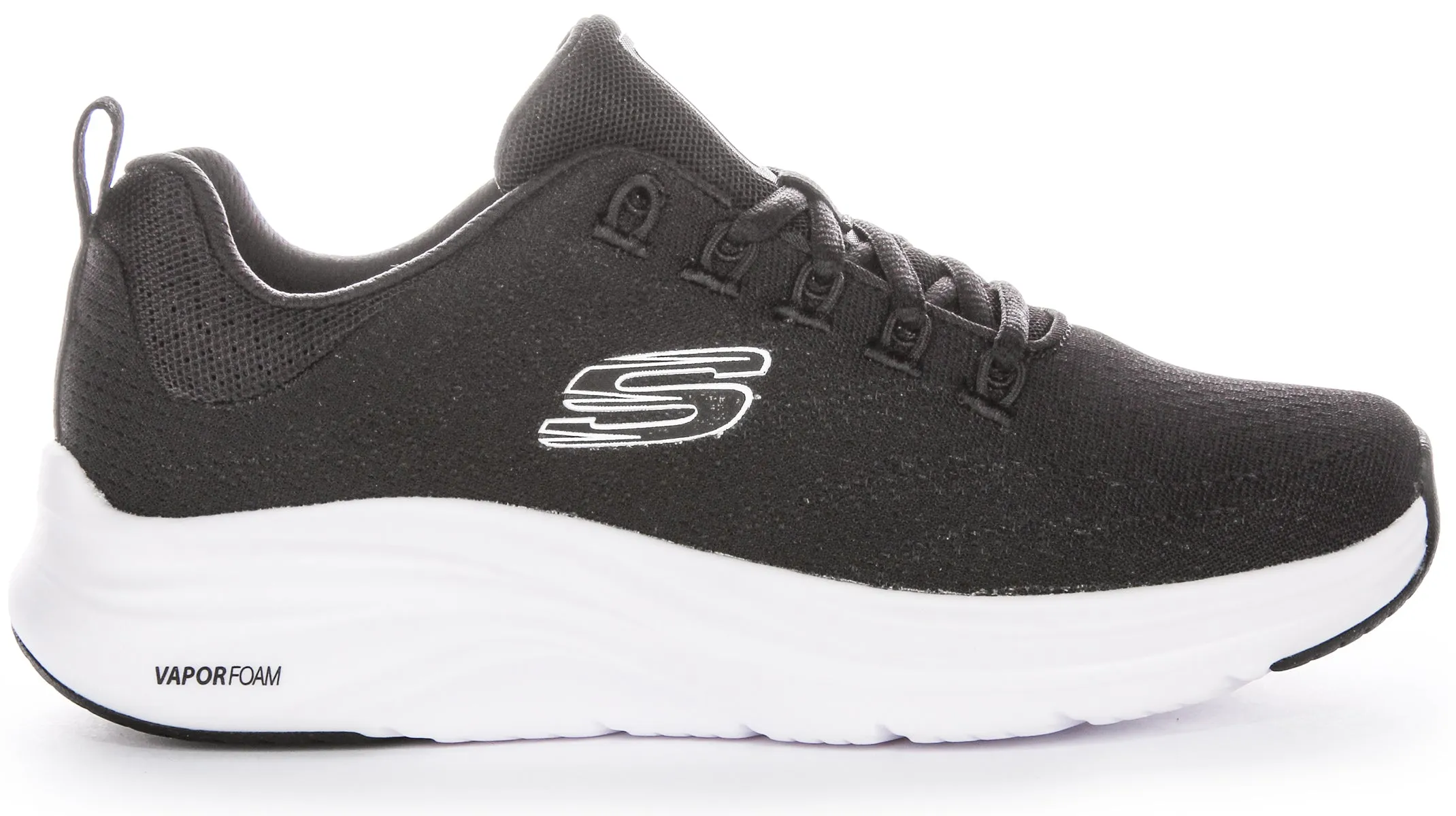 Skechers Vapor Foam Zapatillas deportivas de malla para mujer con cordones y refrigeración de aire vegana en negro y blanco