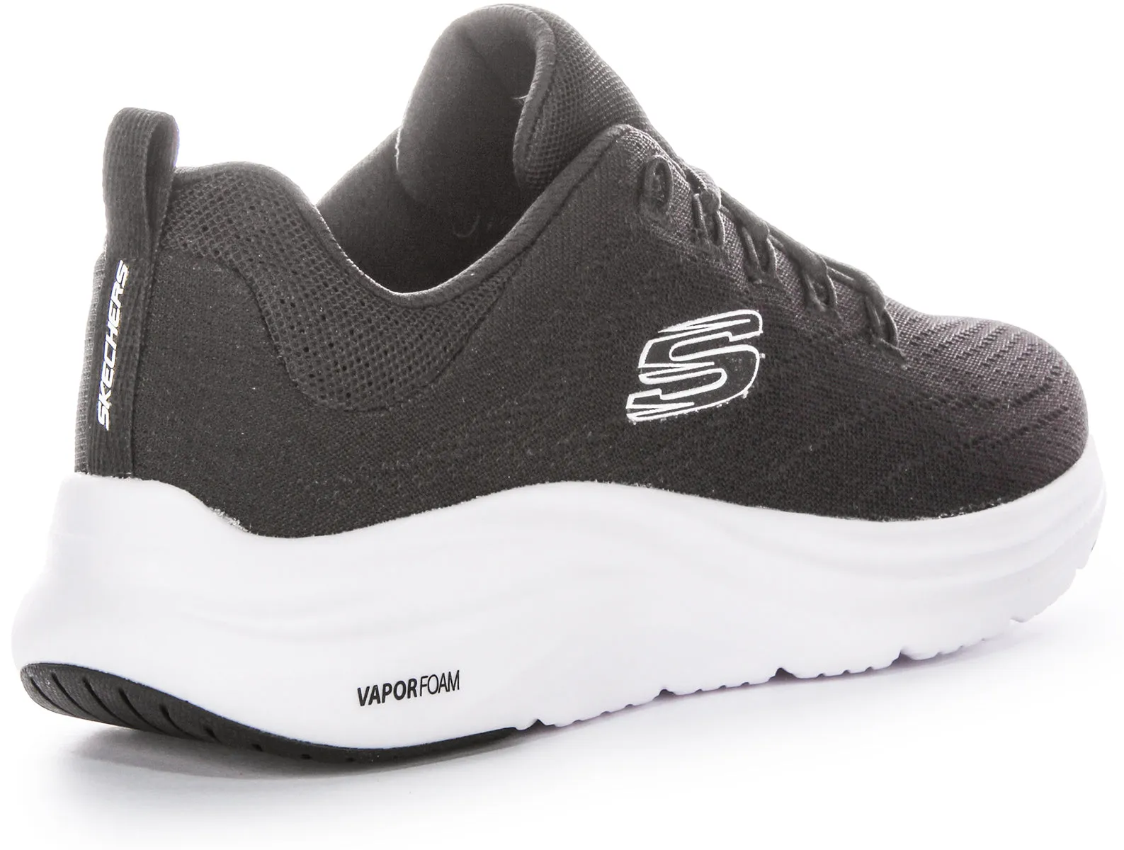 Skechers Vapor Foam Zapatillas deportivas de malla para mujer con cordones y refrigeración de aire vegana en negro y blanco
