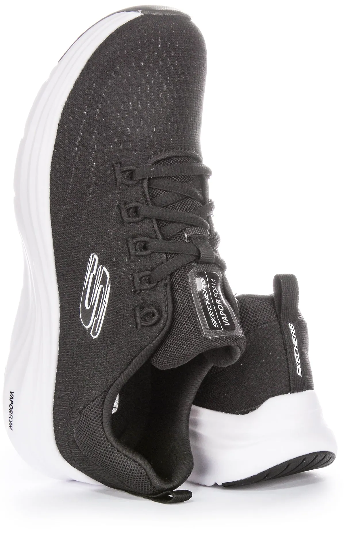 Skechers Vapor Foam Zapatillas deportivas de malla para mujer con cordones y refrigeración de aire vegana en negro y blanco