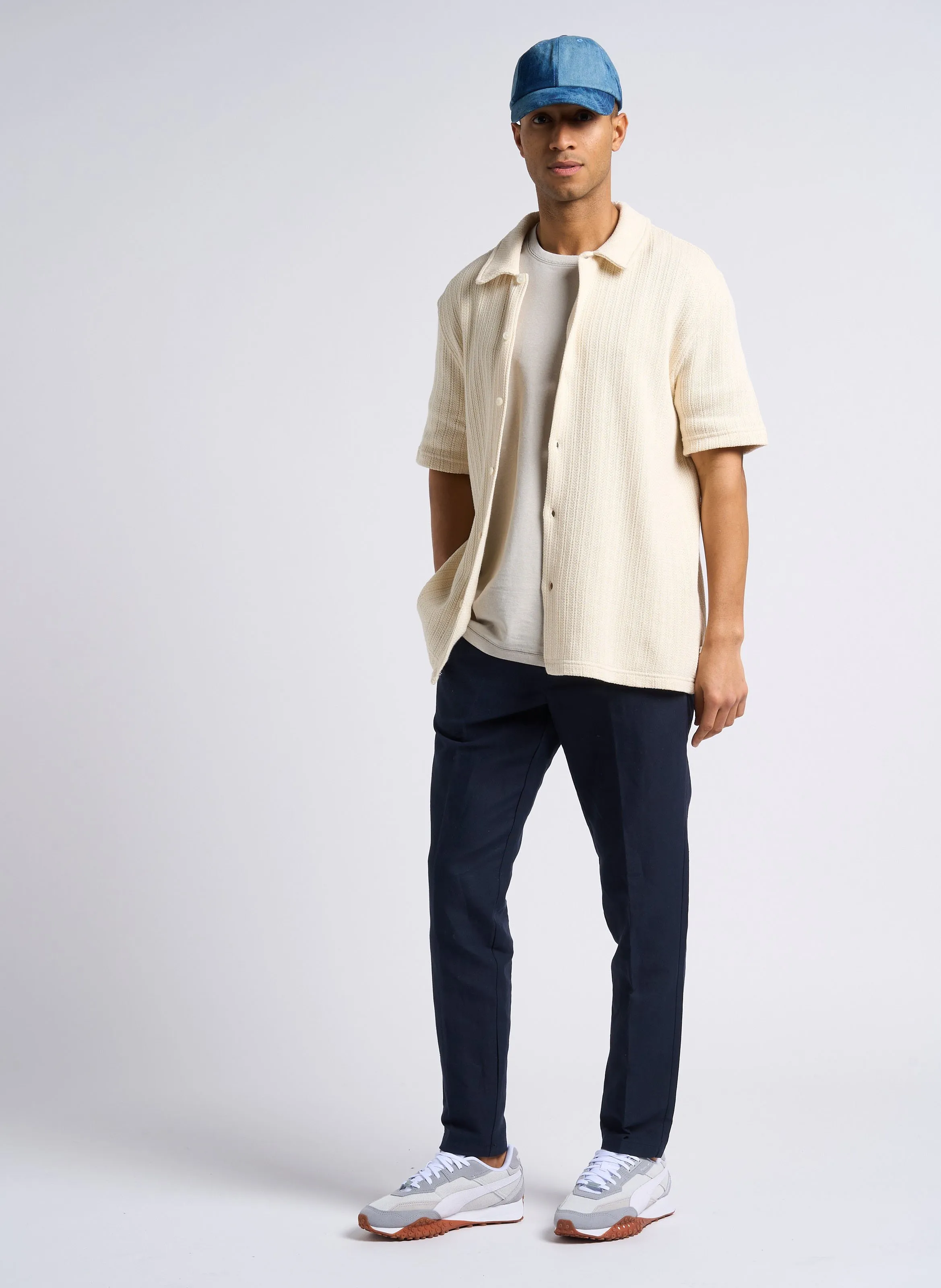 SMITHY  PANTALóN SLIM DE ALGODóN ORGáNICO Y LINO EN AZUL