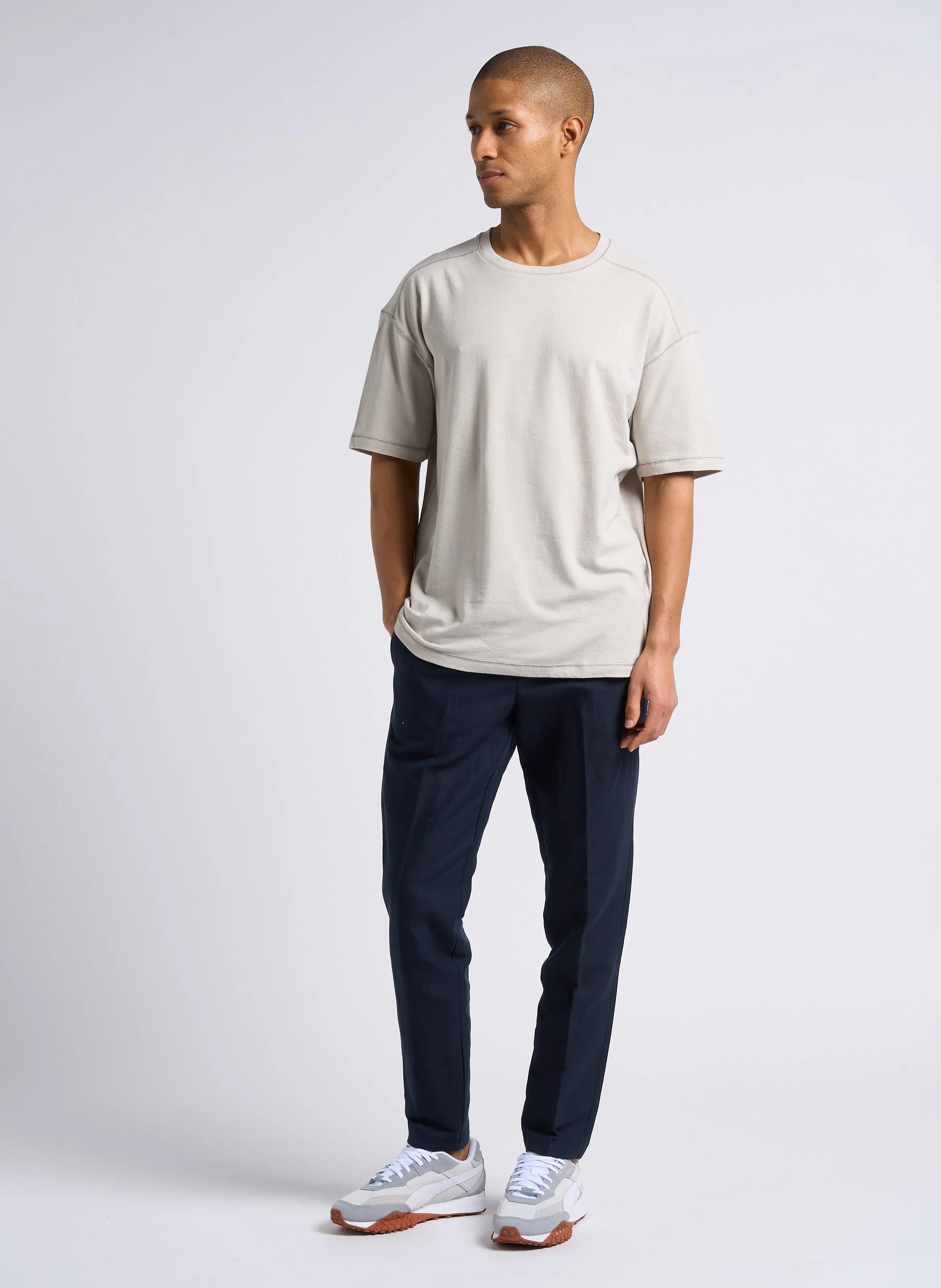 SMITHY  PANTALóN SLIM DE ALGODóN ORGáNICO Y LINO EN AZUL