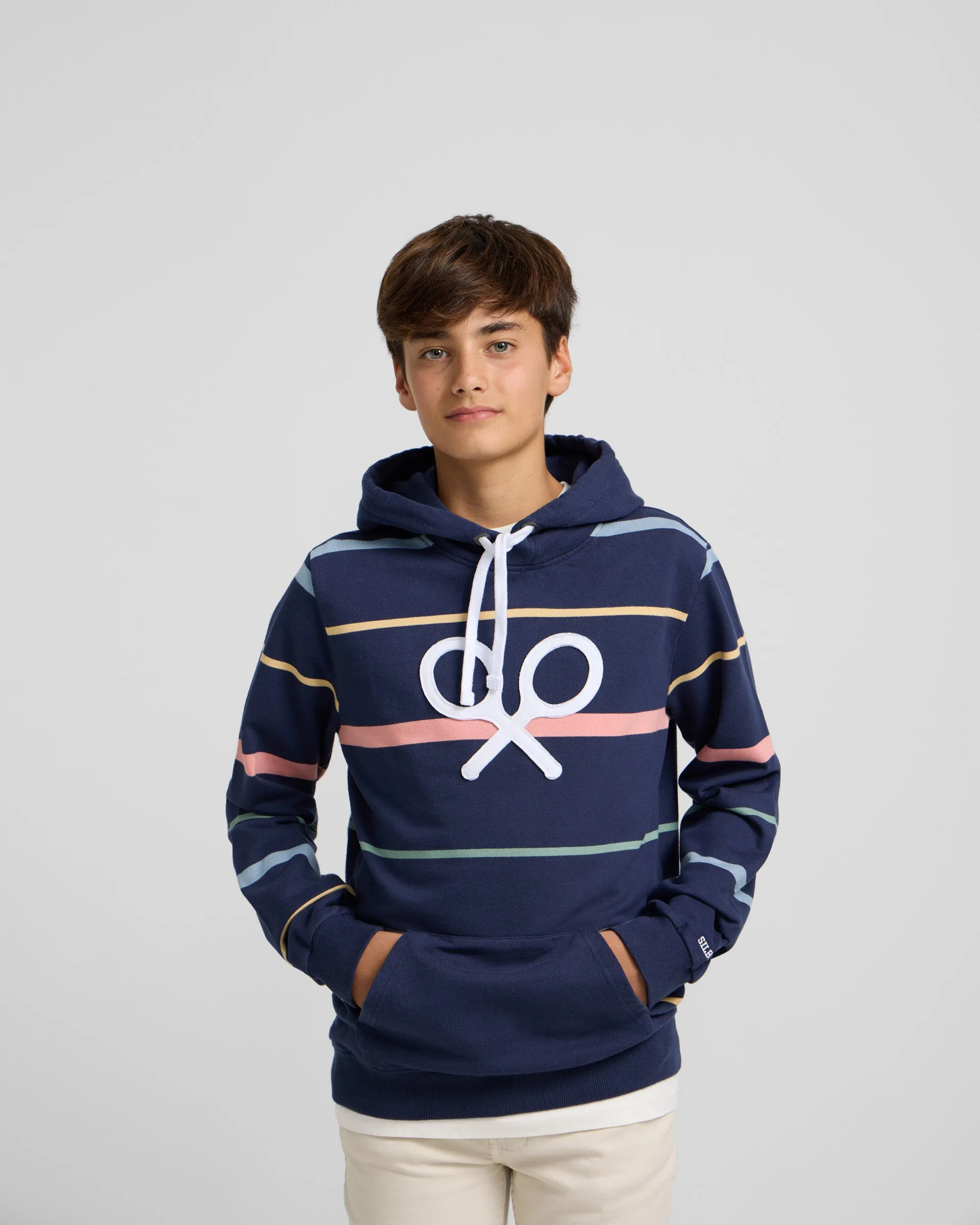 Sudadera kids capucha rayas colores azul marino