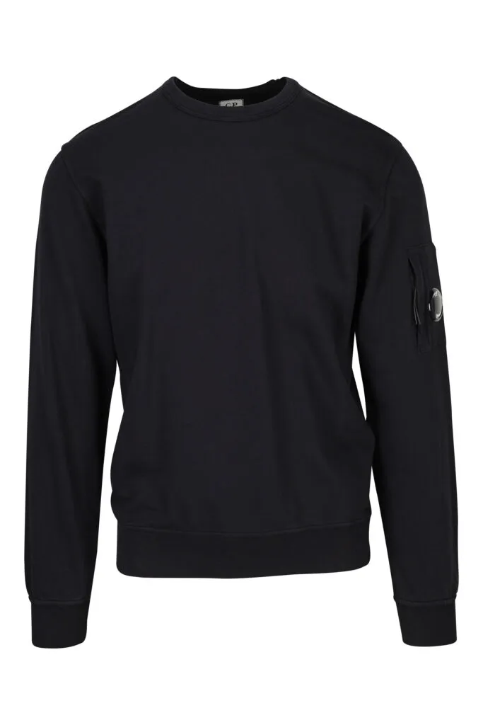 Sudadera negra polar ligero de cuello redondo