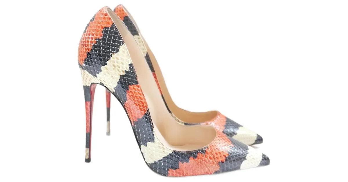 Tacones de serpiente a rayas Christian Louboutin So Kate Naranja 