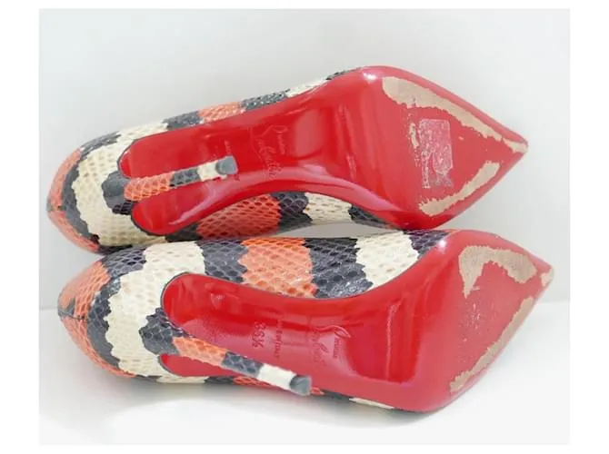 Tacones de serpiente a rayas Christian Louboutin So Kate Naranja 