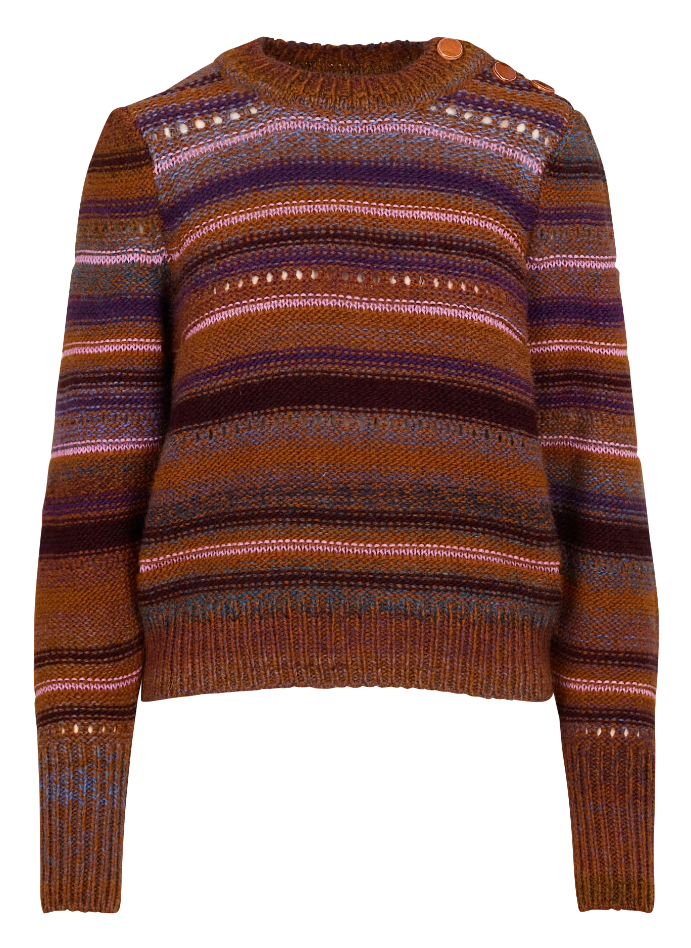 TOLOSA  JERSEY RECTO DE MEZCLA DE LANA A RAYAS CON CUELLO REDONDO EN MARRON