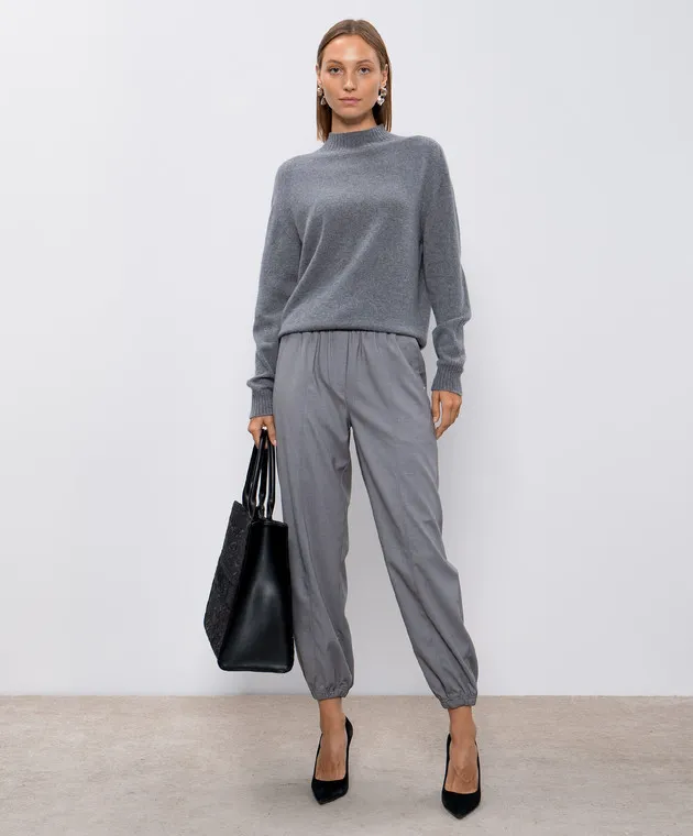 Twinset Gray cashmere sweater with Oval T logo