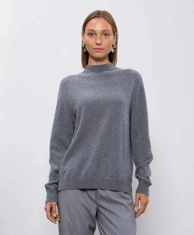 Twinset Gray cashmere sweater with Oval T logo
