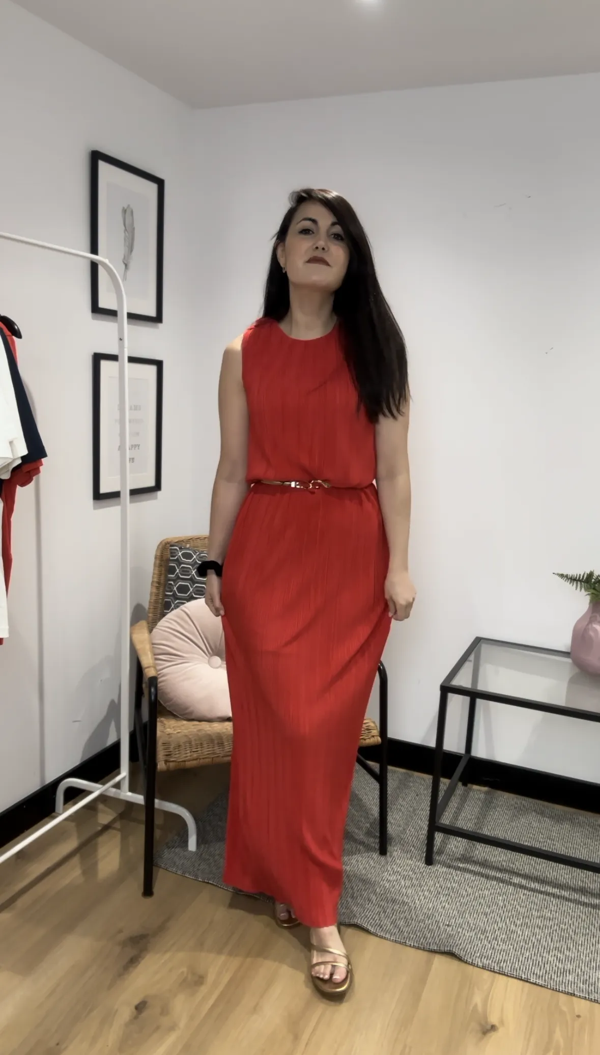 Vestido Apria Largo Plisado Rojo