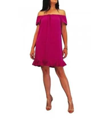 Vestido Corto Liso Tablas Fucsia