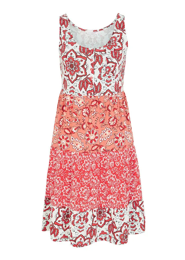 Vestido de punto de manga corta de algodón Rojo intenso con patrón paisley
