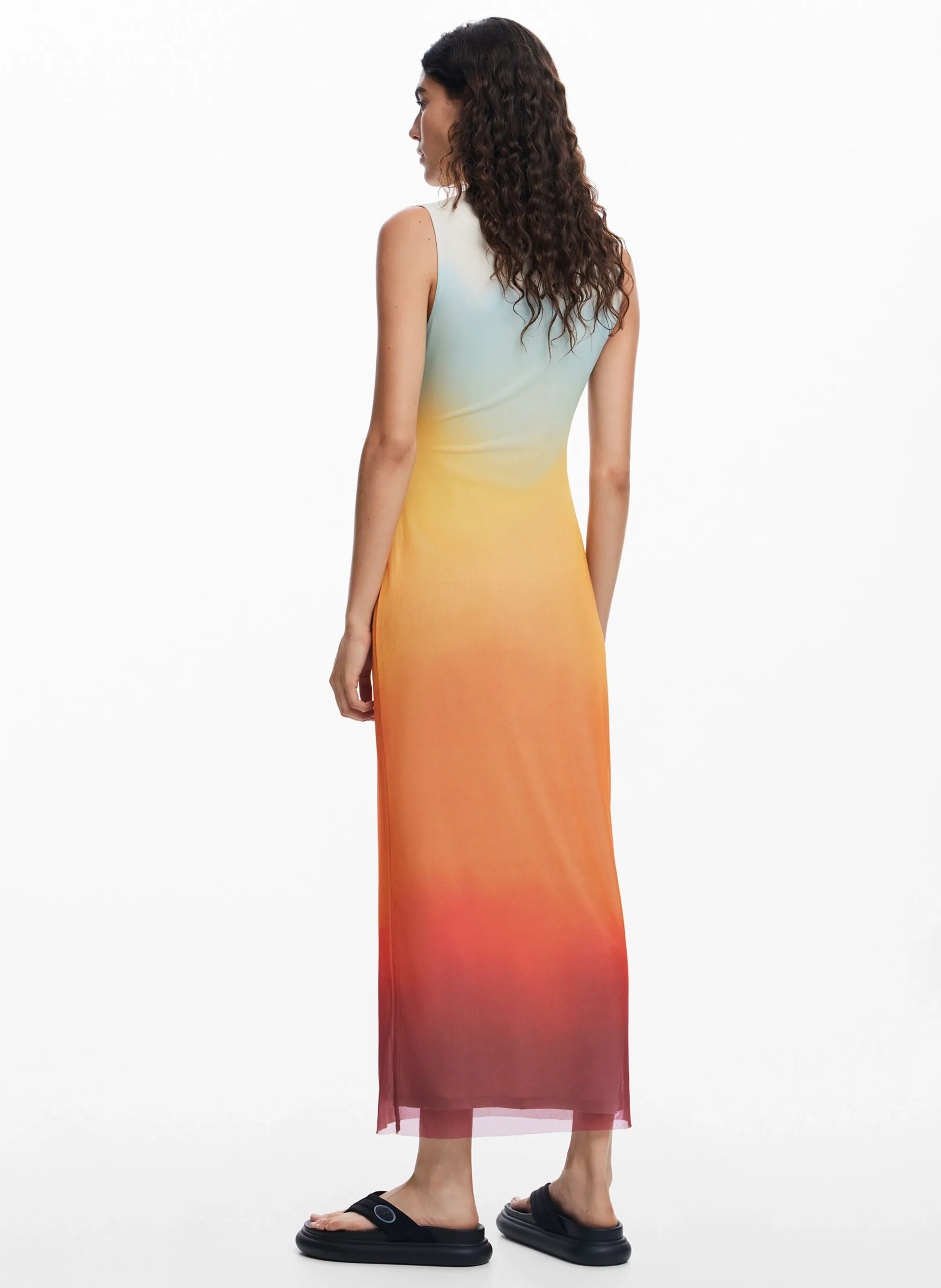 Vestido largo de tul degradado en naranja