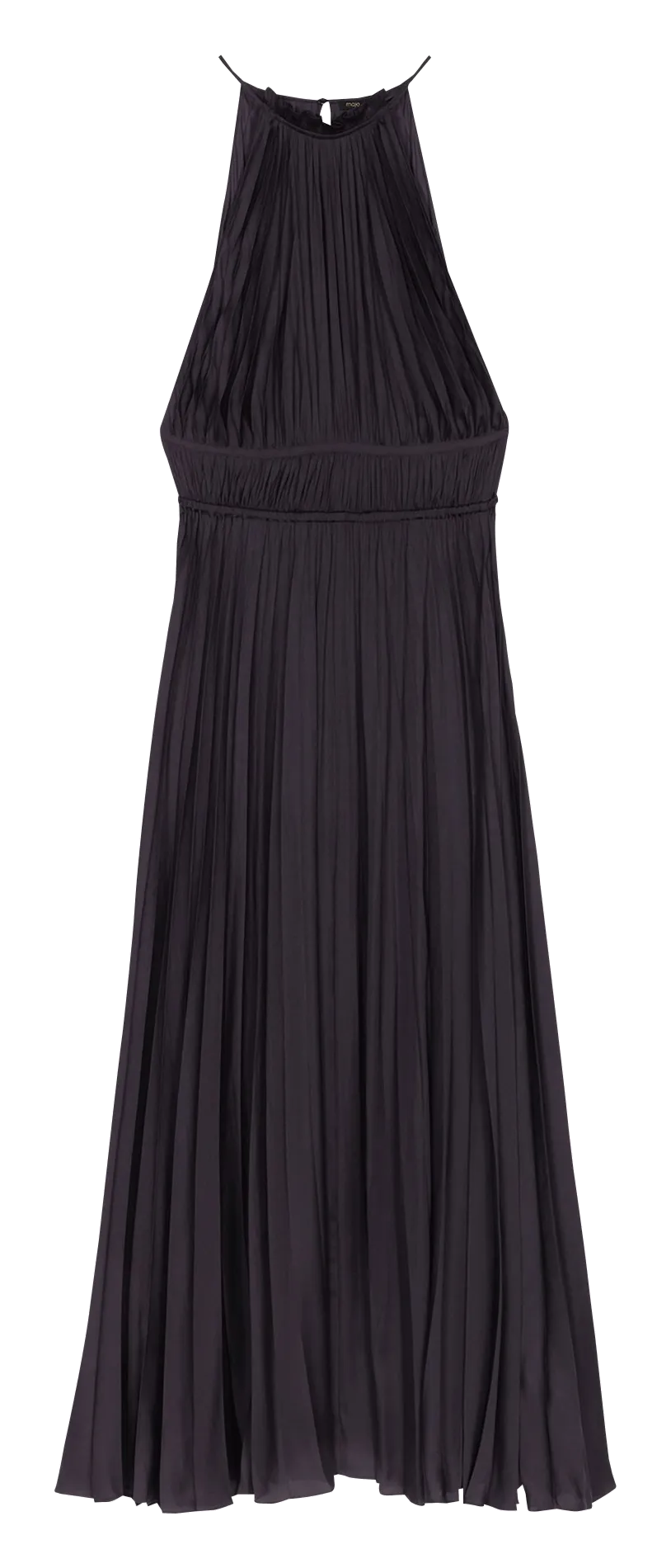 Vestido largo plisado y satinado en negro