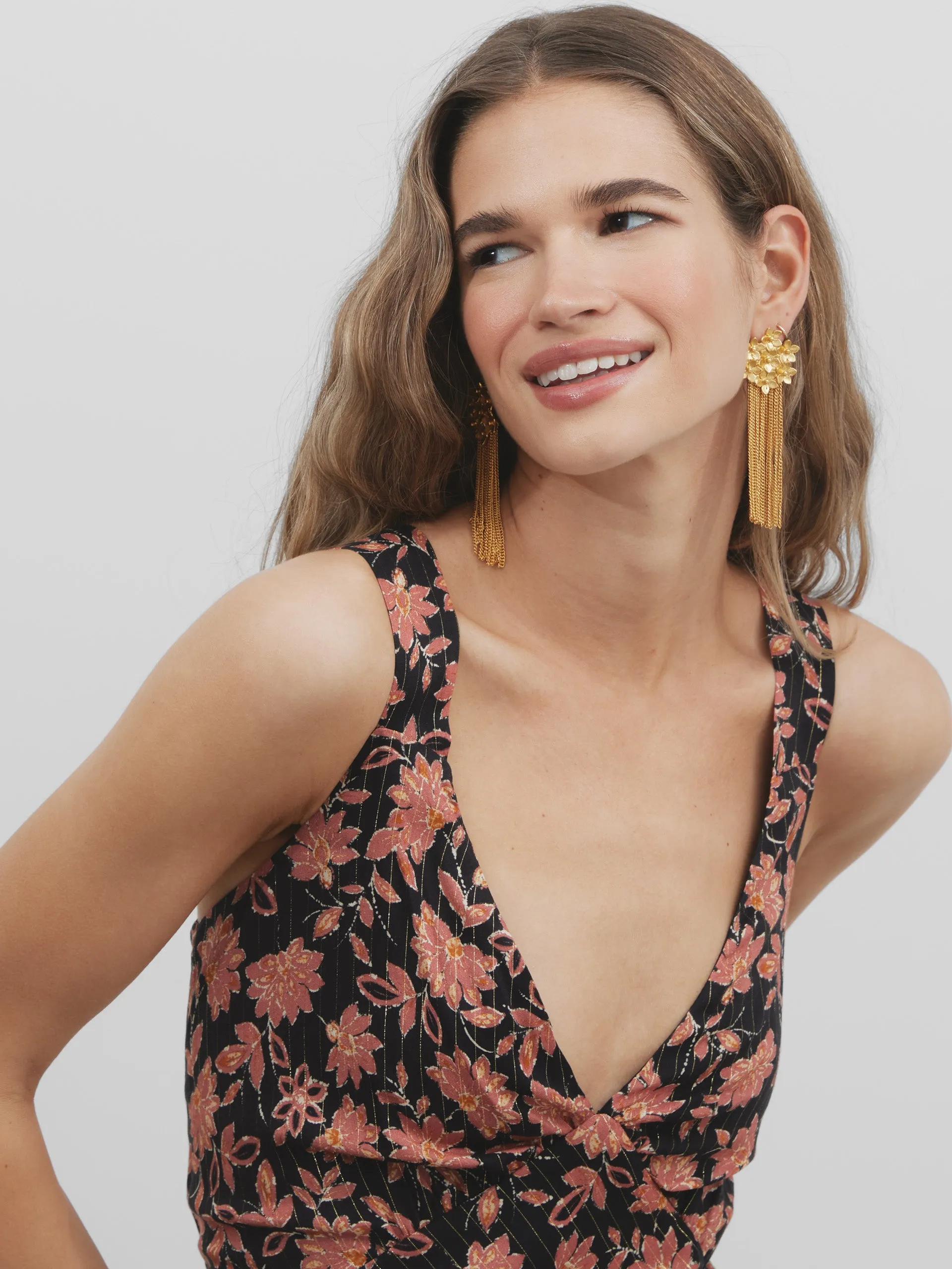 Vestido midi estampado flores negro