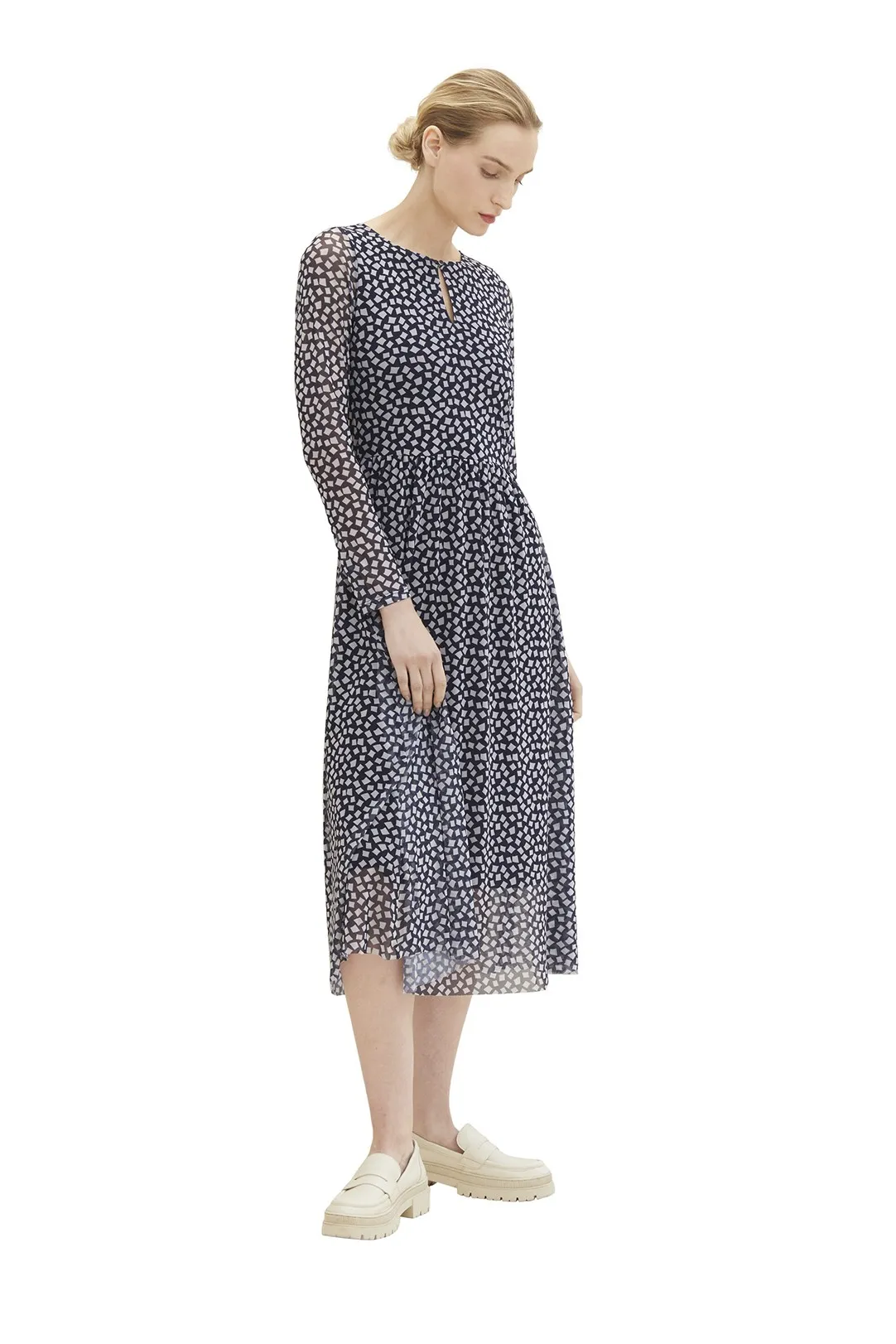 VESTIDO MIDI MESH ESTAMPADO AZUL MARINO