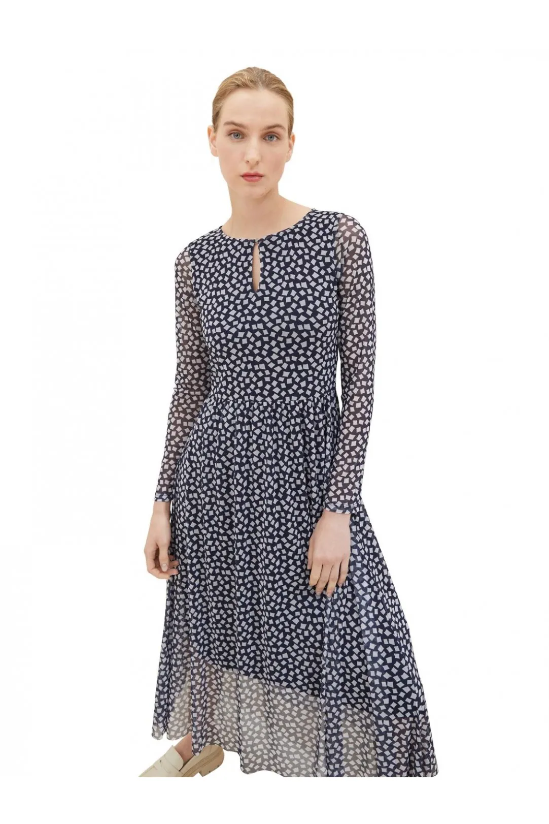 VESTIDO MIDI MESH ESTAMPADO AZUL MARINO
