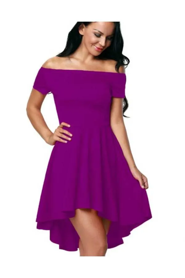 Vestido morado irregular escote Barco Sela