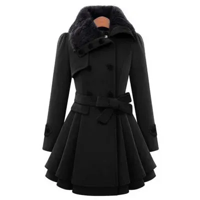 Women's Trench Coat Winter Slim Long Wool Sherpa Coat Double Breasted Padded Cashmere Coat England Style