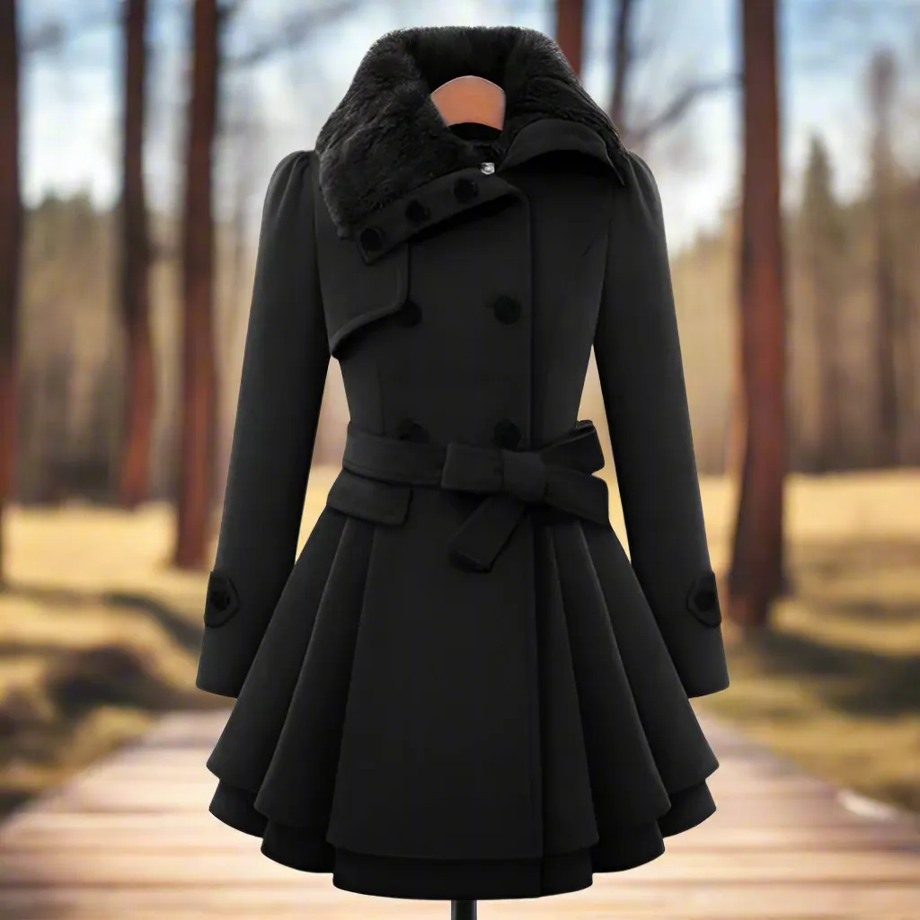 Women's Trench Coat Winter Slim Long Wool Sherpa Coat Double Breasted Padded Cashmere Coat England Style