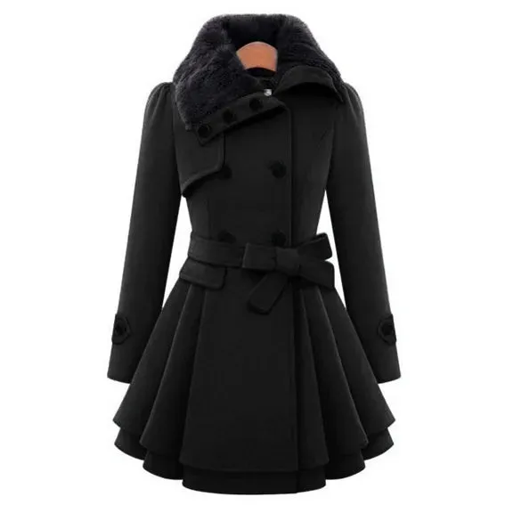 Women's Trench Coat Winter Slim Long Wool Sherpa Coat Double Breasted Padded Cashmere Coat England Style