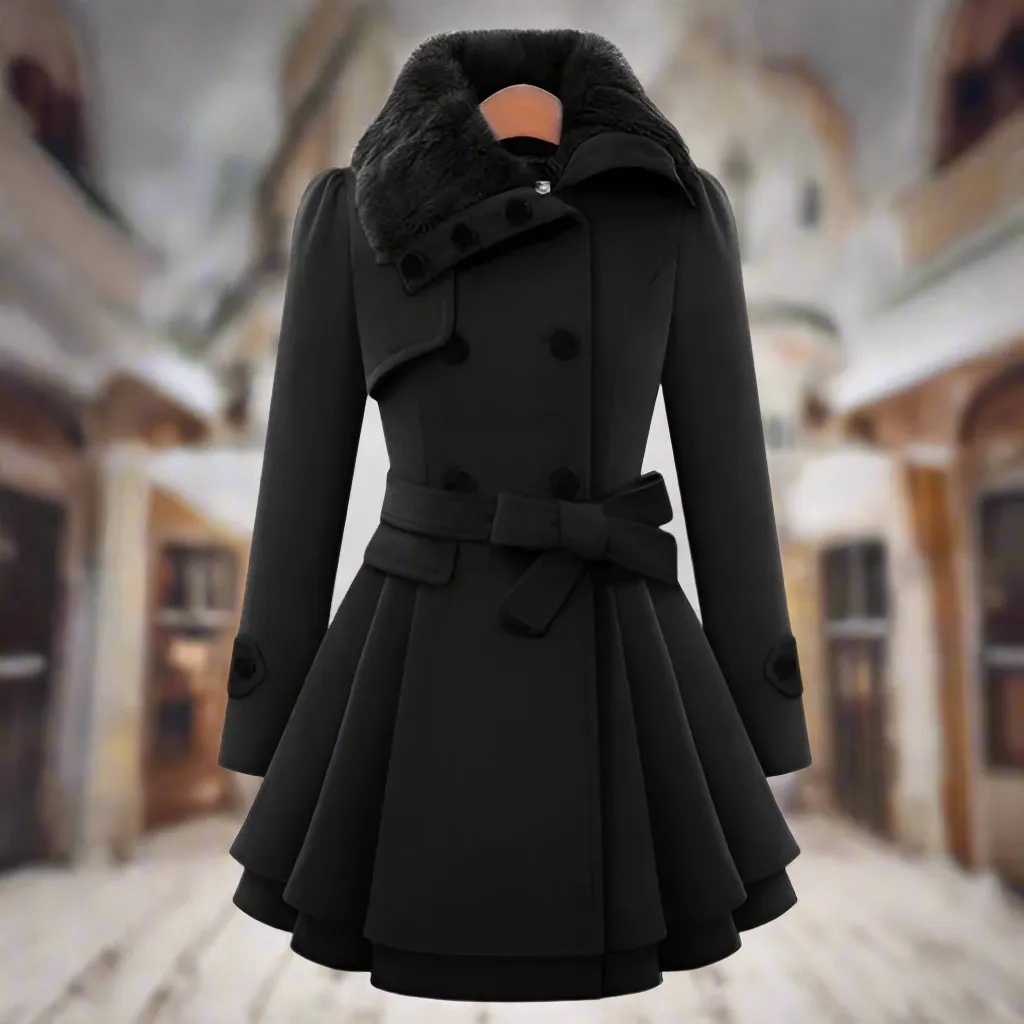 Women's Trench Coat Winter Slim Long Wool Sherpa Coat Double Breasted Padded Cashmere Coat England Style
