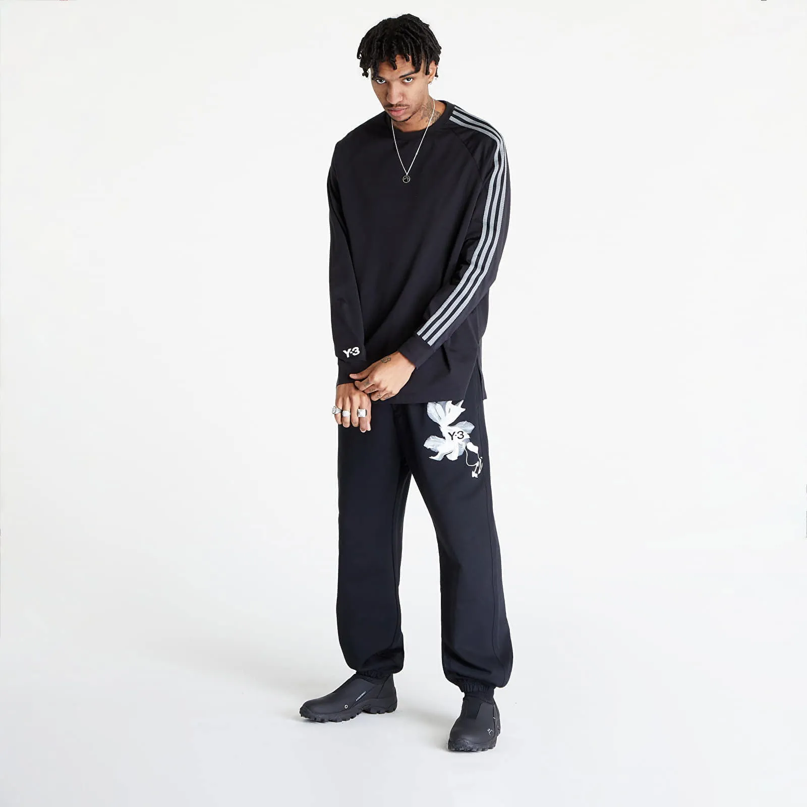 Y3 3STRIPES LONGSLEEVE TEE UNISEX BLACK/ OWHITE