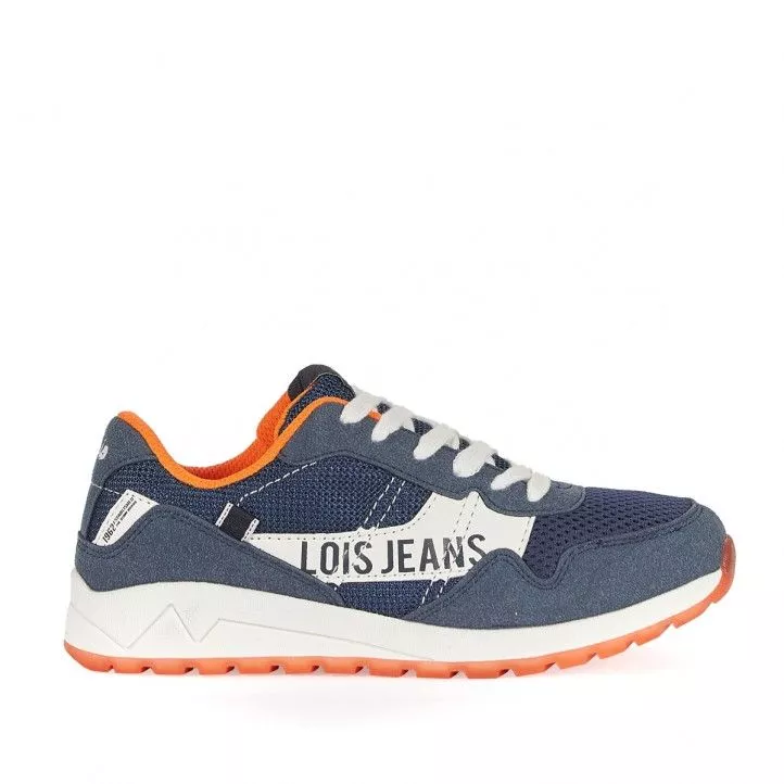 Zapatillas deporte Lois azules con cordones en blanco y detalles en naranja