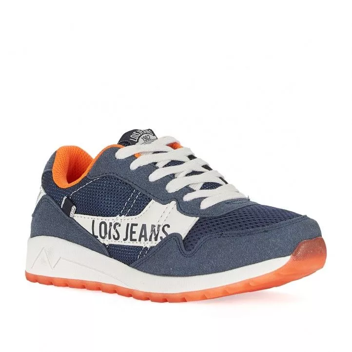 Zapatillas deporte Lois azules con cordones en blanco y detalles en naranja